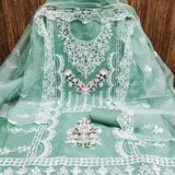 Beautiful Organza Embroidery Suit Material  - Green