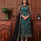 Beautiful Embroidery Work Party Wear Suit Semi Stitched  - Blue, Up To 44 Free Size