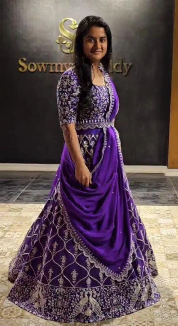 Bridal Lehanga Chunni Collection  - Electric Violet, Free Size Up To 44