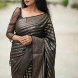 Beautiful Lechi Silk Saree - Black