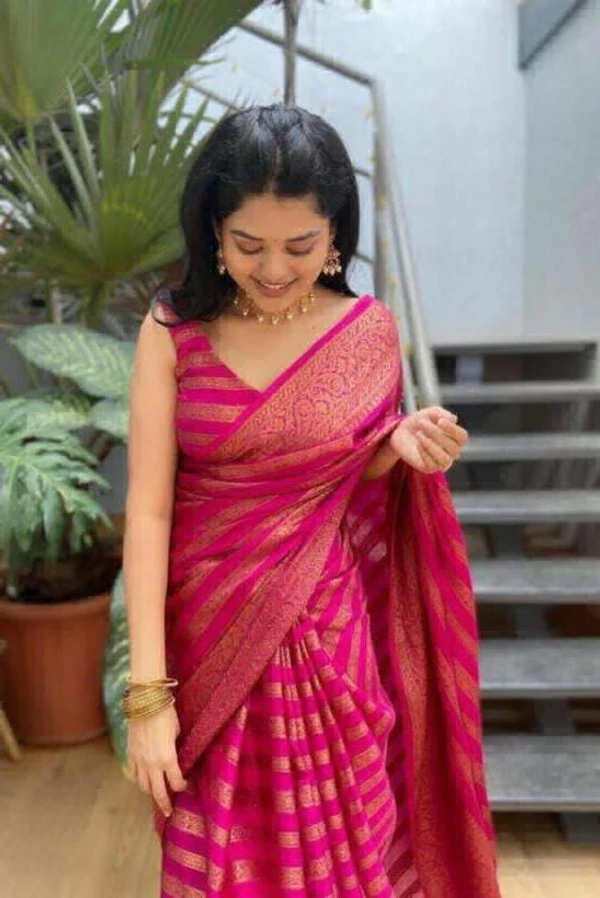 Beautiful Lechi Silk Saree - Rani