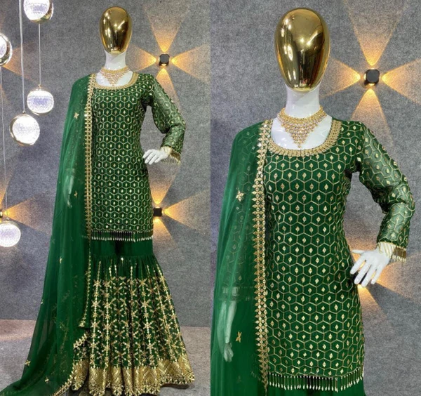 Beautiful Embroidery Sequence Work Top With Sharara  - 42