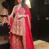 Presenting New embroidery Work Heavy Look Party Wear Suit - Red, Free Up.To.44