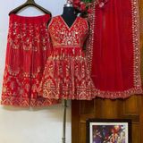 Presenting New embroidery Work Heavy Look Party Wear Suit - Red, Free Up.To.44