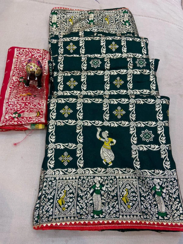 Beautiful Zari Weaving Dola Silk Saree - Green