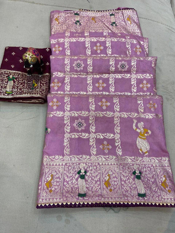 Beautiful Zari Weaving Dola Silk Saree - Lavender Rose