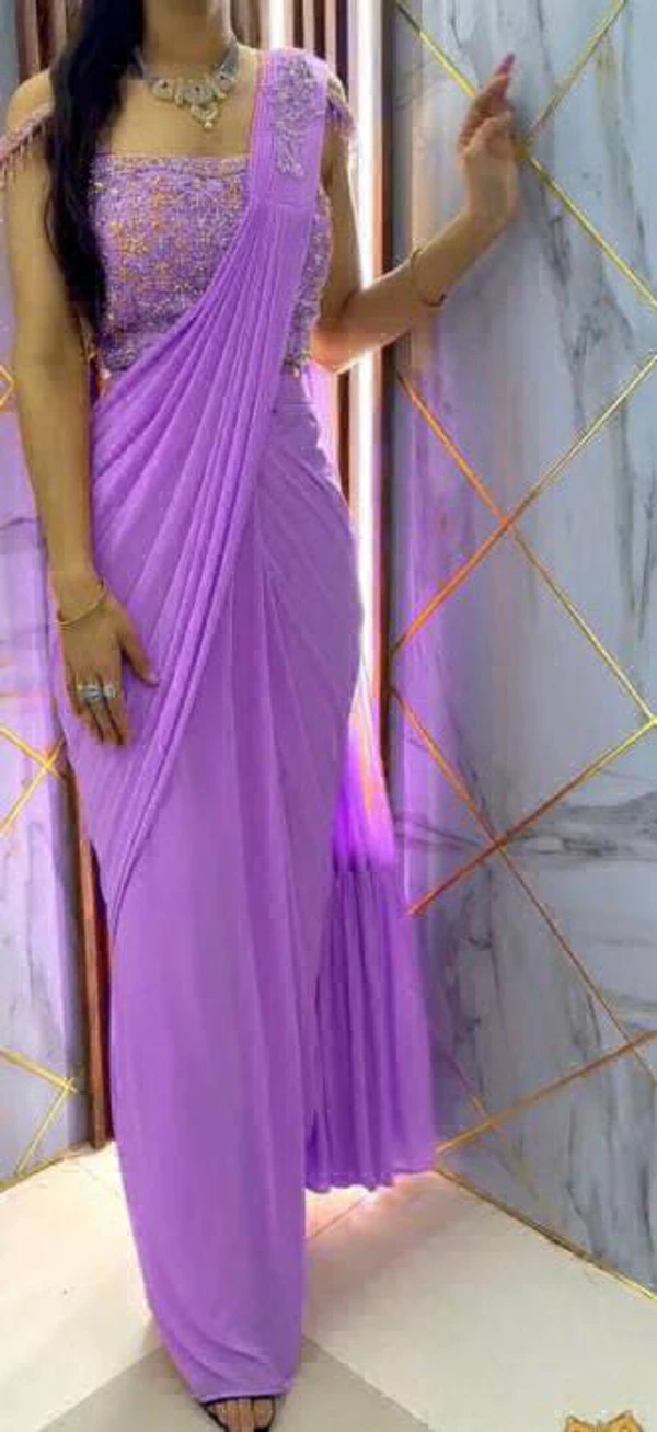 Ready To Wear Saree With Stitch Blouse  - Purple Pizzazz