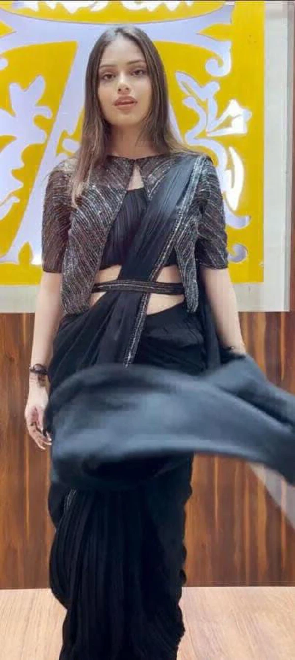 Ready To Wear Saree With Stitch Blouse  - Black