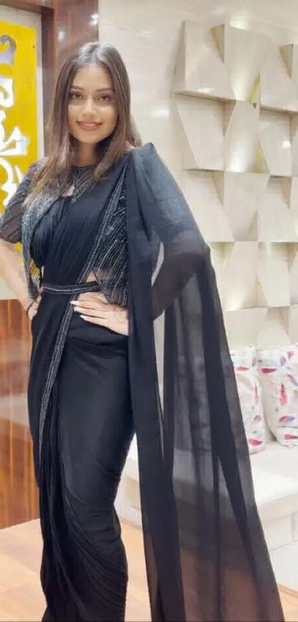 Ready To Wear Saree With Stitch Blouse  - Black