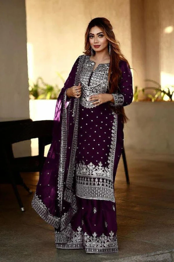 Beautiful Top Duptta Gharara Set - Purple, XL