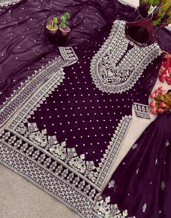 Beautiful Top Duptta Gharara Set - Purple, XL