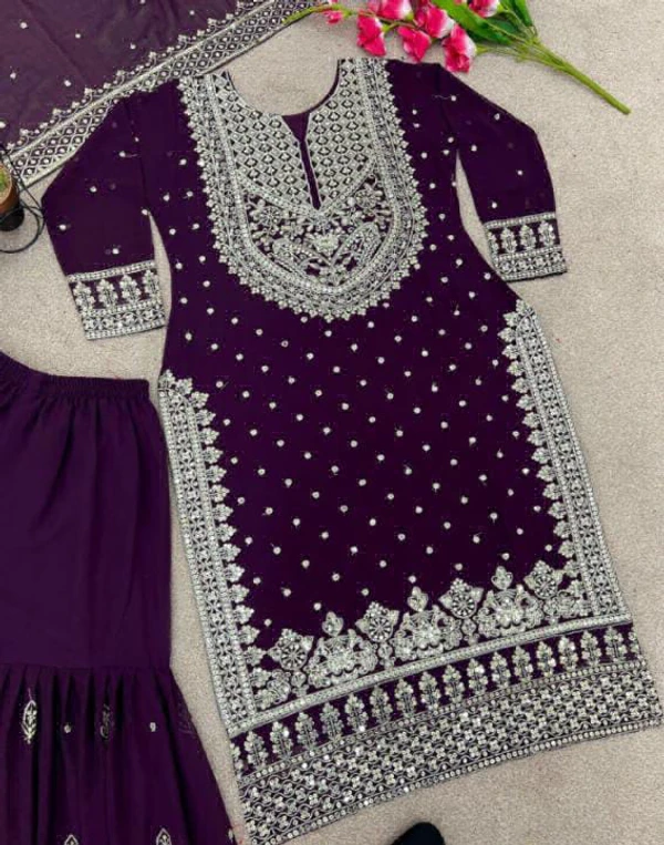 Beautiful Top Duptta Gharara Set - Purple, XL