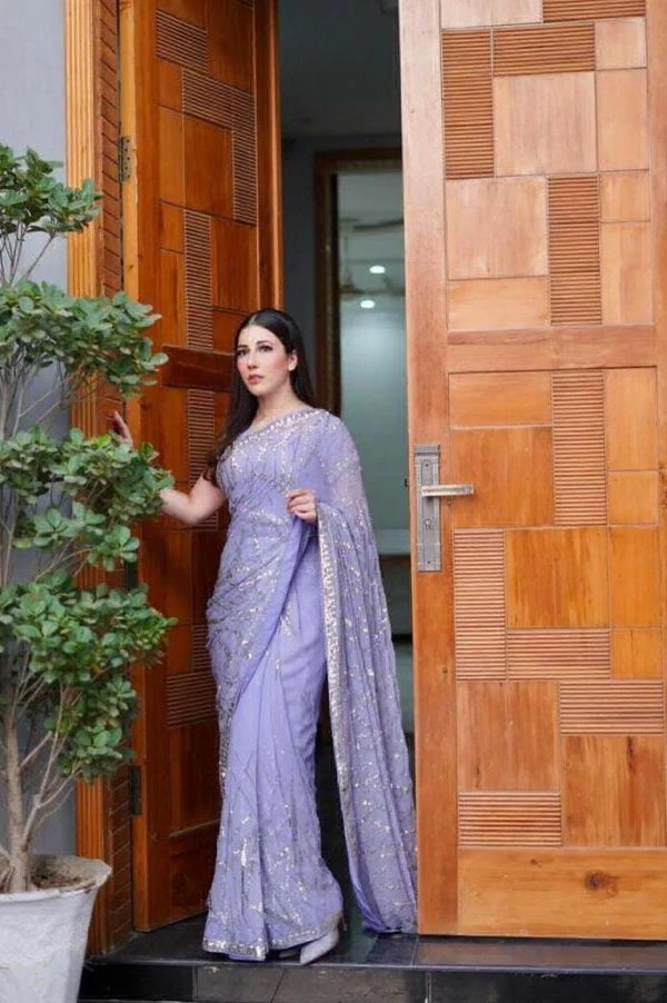 Double Run Sequence Work Saree - Electric Violet