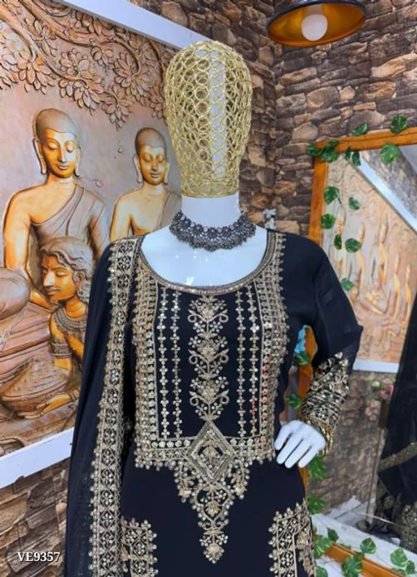 Party Wear Sharara Set - Black, Xxl