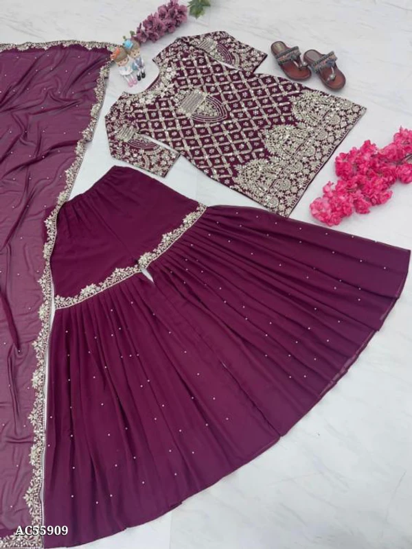 Beautiful Kurta Sharara Set - Xl, Ripe Plum