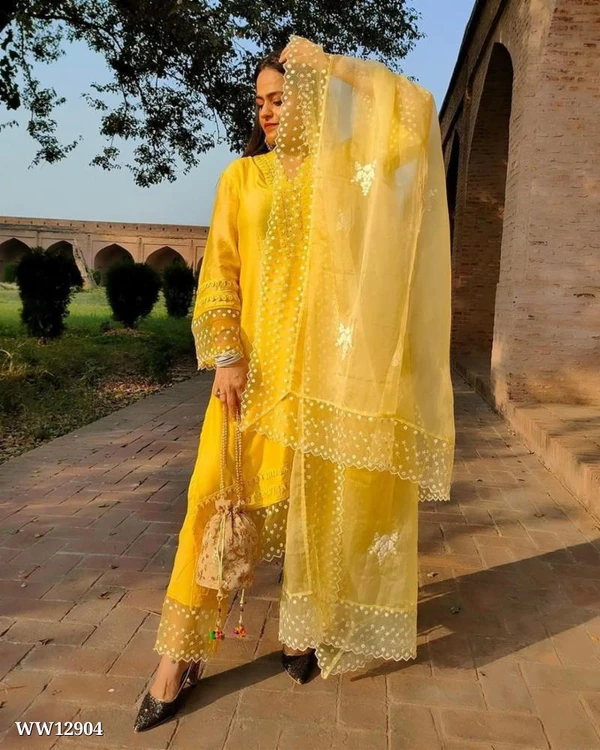 Beautiful Festival Wear Dupatta Set - Yellow, L