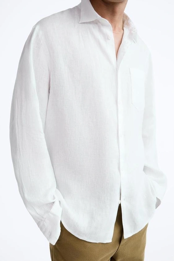100% WHITE LINEN SHIRT - S
