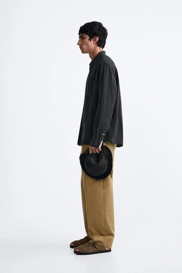 100% BLACK LINEN SHIRT - S