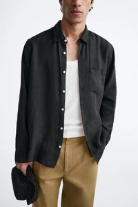 100% BLACK LINEN SHIRT - S