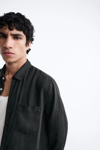 100% BLACK LINEN SHIRT - S