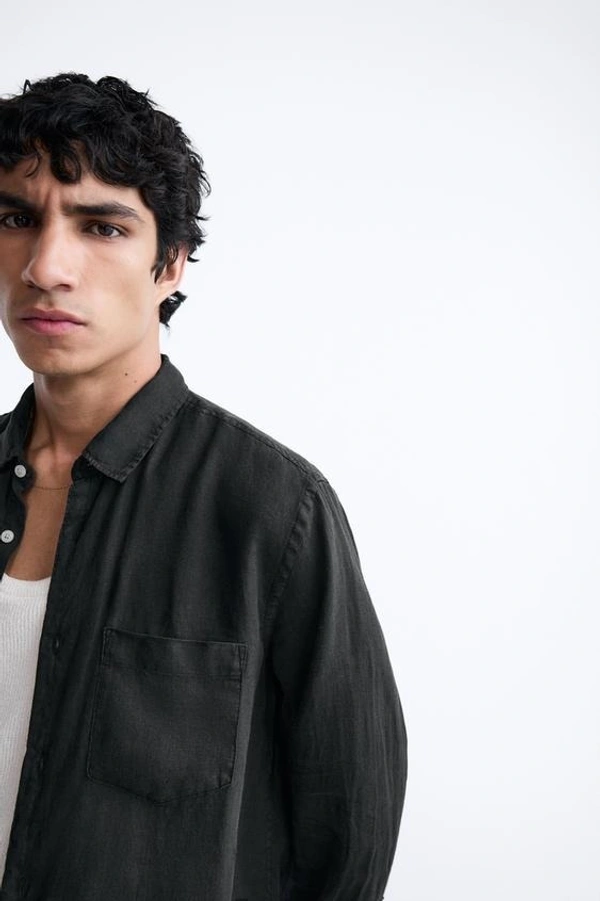 100% BLACK LINEN SHIRT - S