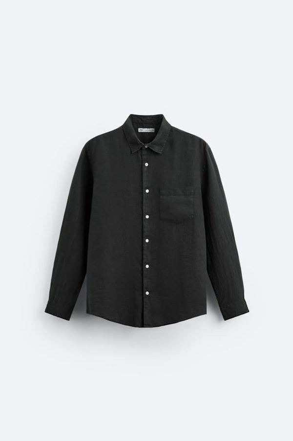 100% BLACK LINEN SHIRT