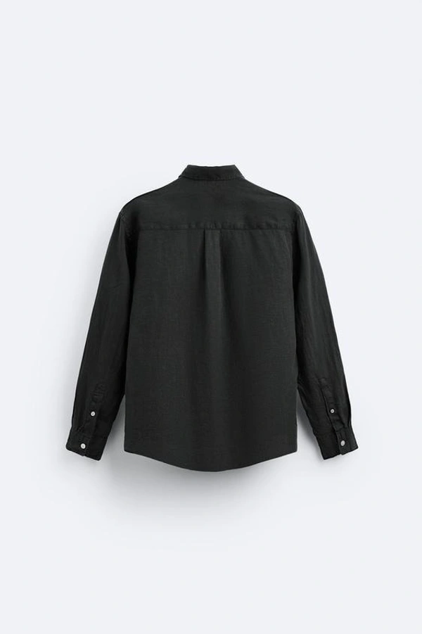 100% BLACK LINEN SHIRT - S
