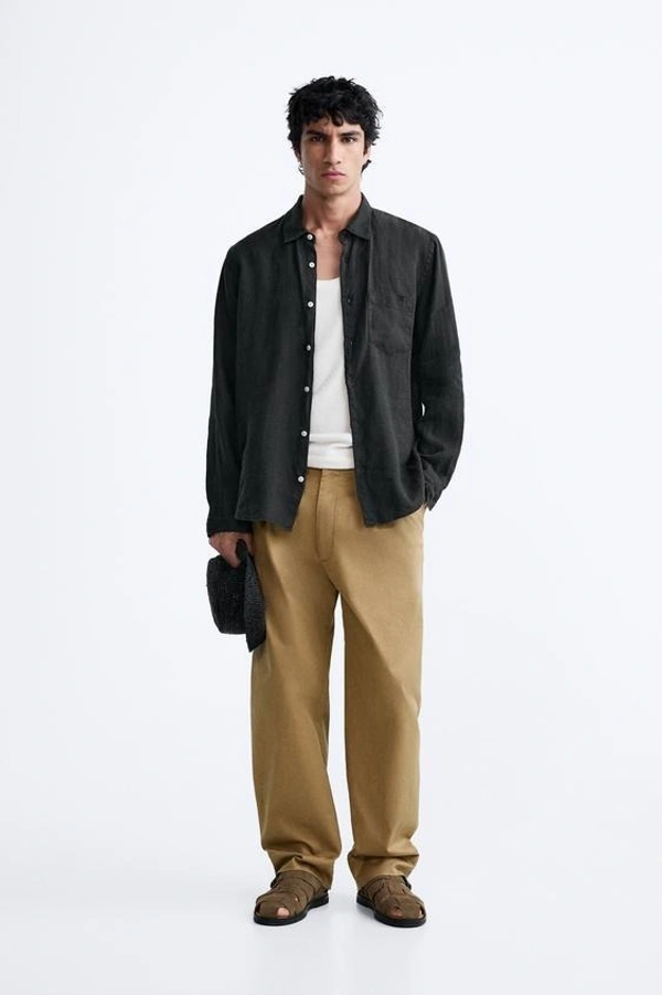 100% BLACK LINEN SHIRT - S