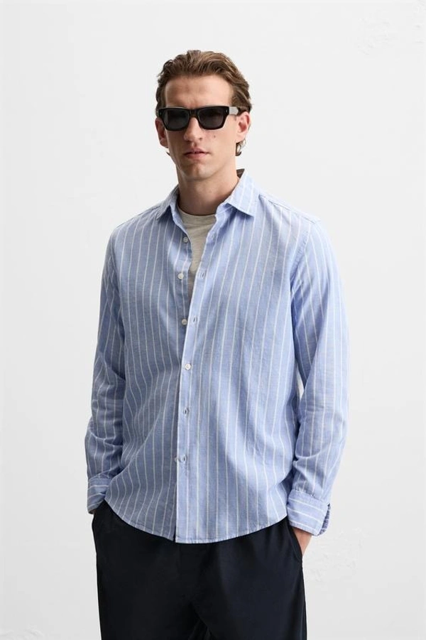 STRIPED COTTON - LINEN SHIRT - s