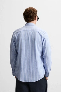STRIPED COTTON - LINEN SHIRT - s