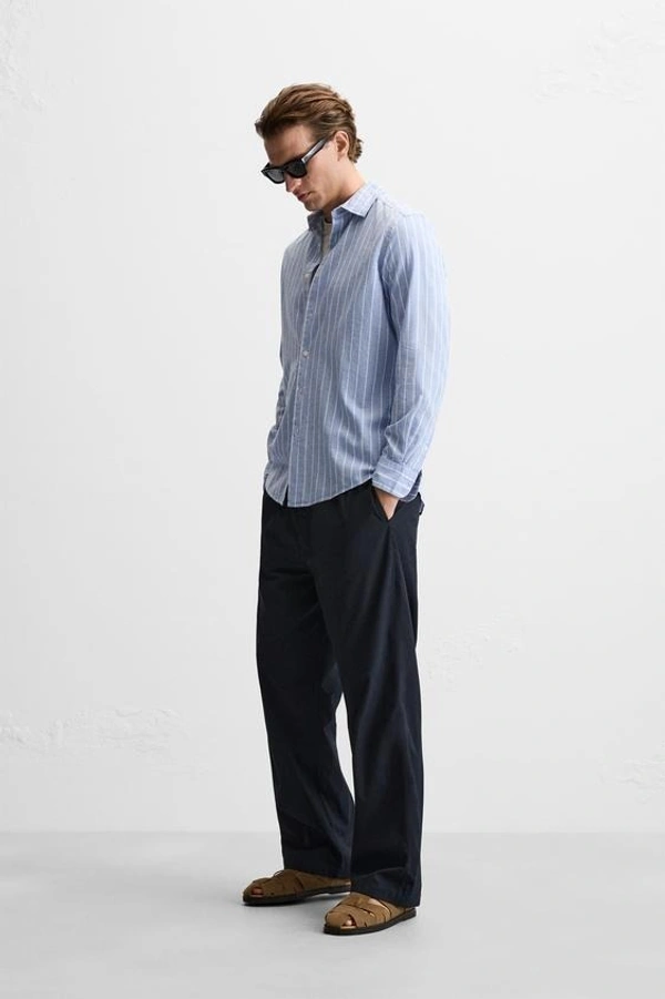 STRIPED COTTON - LINEN SHIRT - s