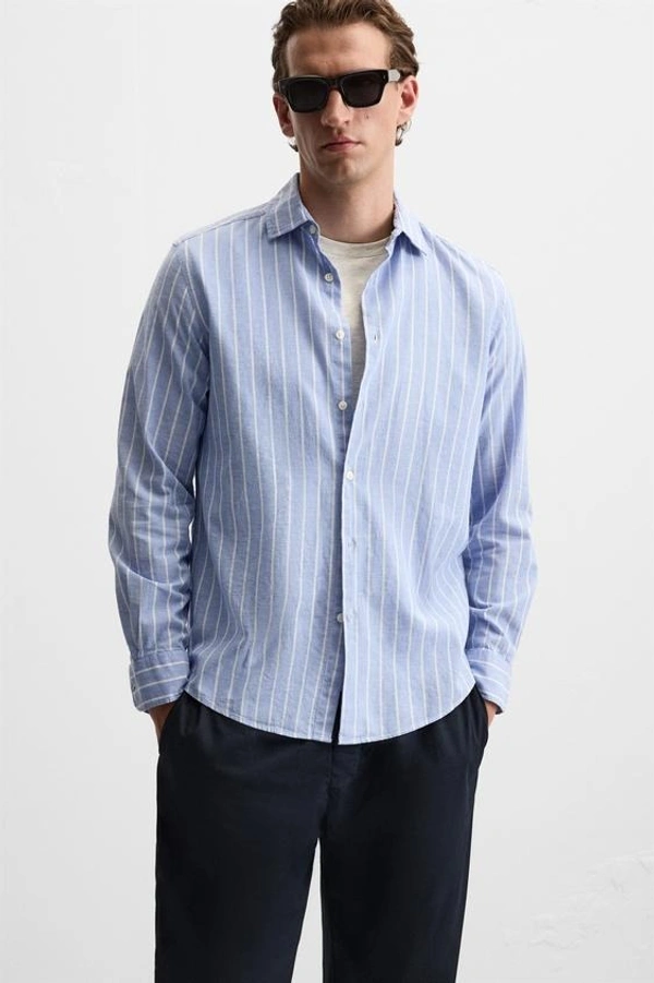STRIPED COTTON - LINEN SHIRT - s