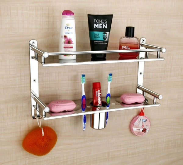 Multipurpose Use Double Layer Bathroom Shelf/Rack/Soap/Tooth Brush Holder Stainless Steel Wall Shelf (Number Of Shelves 2 Steel)