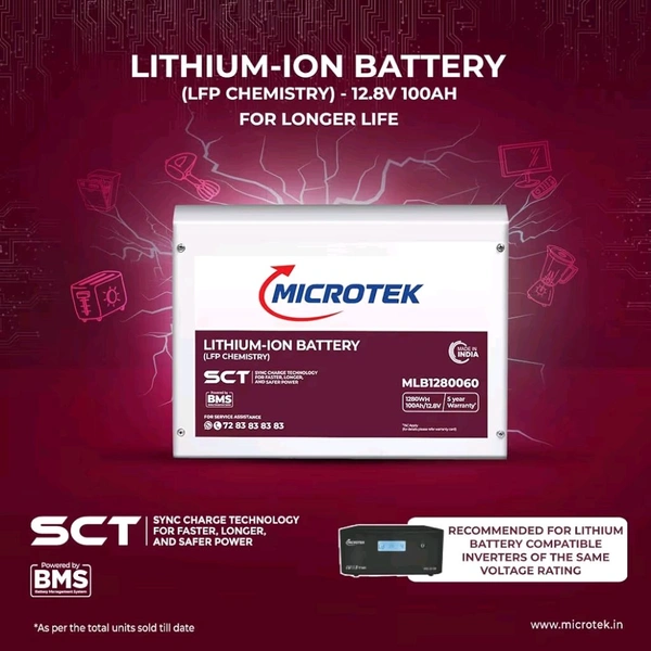 Microtek 12.8V 100AH 1280Wh Lithium PO4 Battery 5 Years Warranty