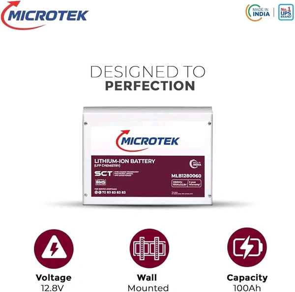Microtek 12.8V 100AH 1280Wh Lithium PO4 Battery 5 Years Warranty