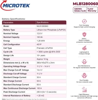 Microtek 12.8V 100AH 1280Wh Lithium PO4 Battery 5 Years Warranty