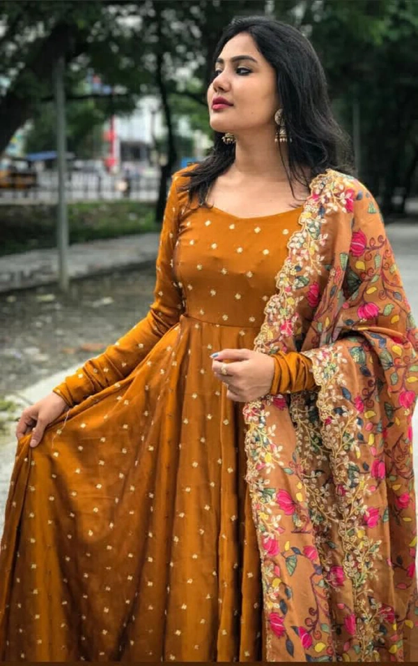 Maxi Gown with digital Embroidery Dupatta