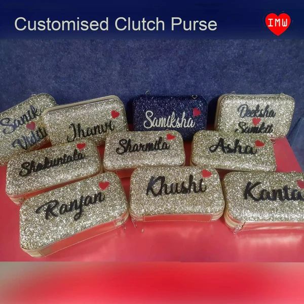 Exclusive Customized Glitter Clutch Purse - Golden