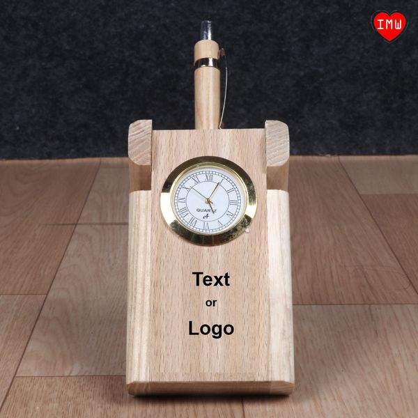 Itsmyway Wooden Pen stand with Analog Clock | Customise Logo Engrave
