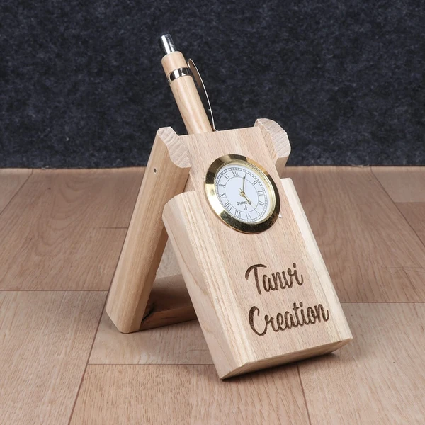 Itsmyway Wooden Pen stand with Analog Clock | Customise Logo Engrave