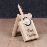 Itsmyway Wooden Pen stand with Analog Clock | Customise Logo Engrave