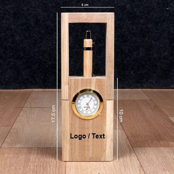 Itsmyway Wooden Pen stand with Analog Clock | Customise Logo Engrave