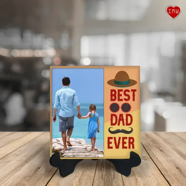 Itsmyway Best Dad Ever Ceramic Tile Desktop Frame |Home Decor - 8 x 8 in.