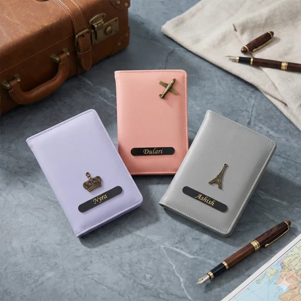 Itsmyway Gift Personalized Passport Holder, Custom Name Passport Cover, Unique Travel Gift, Vegan Leather Passport Sleeve, Gift for Travelers, Bridesmaid Gift, Anniversary Couple Gift