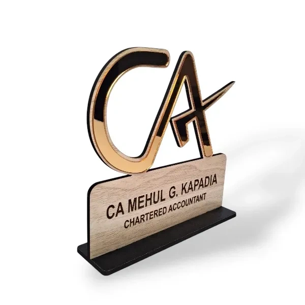 Itsmyway Gift MDF Office Desk Name Plate for Chartered Accountant | Customised Laser Engrave Name | 6x6 in