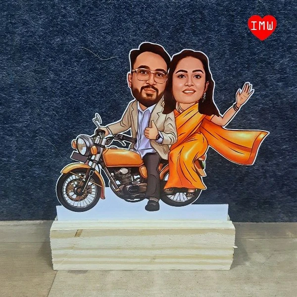 Itsmyway Gifts Couple Bike Caricature | Wooden 6x8 | Illustrate Cartoon Photo