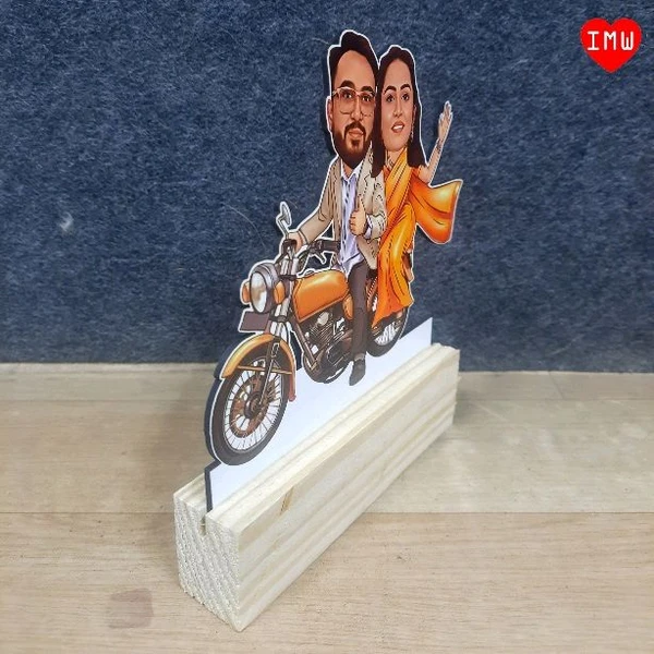 Itsmyway Couple Bike Caricature | Wooden 6x8 | Illustrate Cartoon Photo