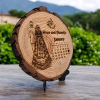 Itsmyway Gift Personalized Customized Natural Ruf Wood Calendar Deign With Photo for Table Top Couple Gift Wedding Marriage Valentine Day (7 Inch)