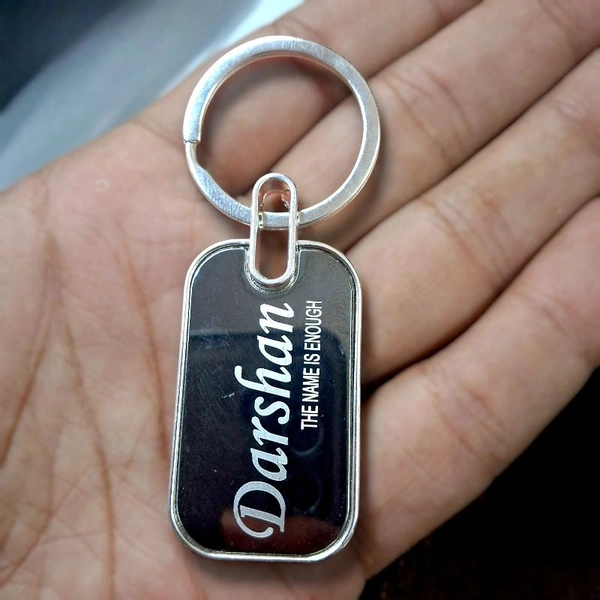Itsmyway Gift Metal Rectangle Keychain With Custom Name, Black Finish, Laser Engrave