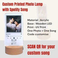 Itsmyway Gift Desktop Led Night Lamp With Customise Photo and Spotify Code, Made with Acrylic, Wooden Base Warm Light